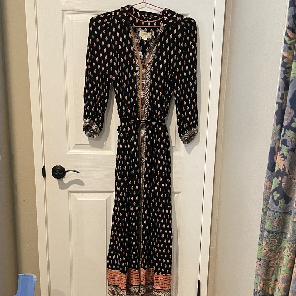 Maeve by Anthropologie Black and Pink Long Sleeve Dress